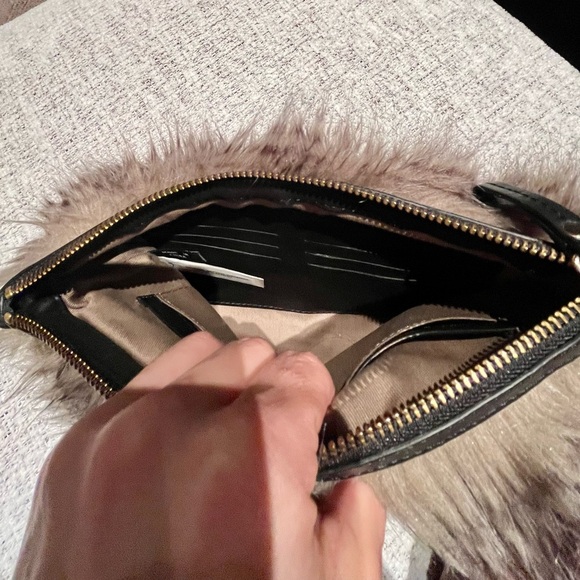 ANN TAYLOR leather and faux fur clutch bag pouch animal print stripes - Picture 8 of 16